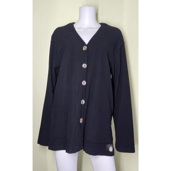 Gerties Button Up Cardigan Sweater Size  L Black V-Neck Lagenlook Classic - Picture 1 of 6